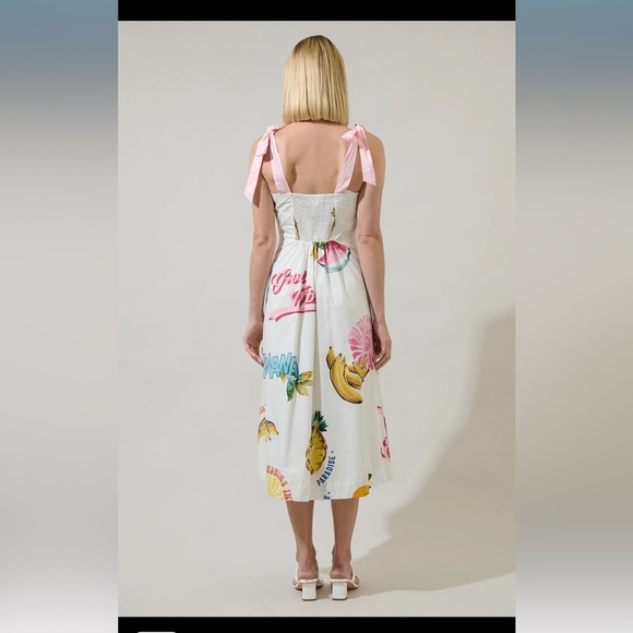 SugarLips Zahra Island Tyra Smocked Midi Ivory Multi - Picture 2 of 7